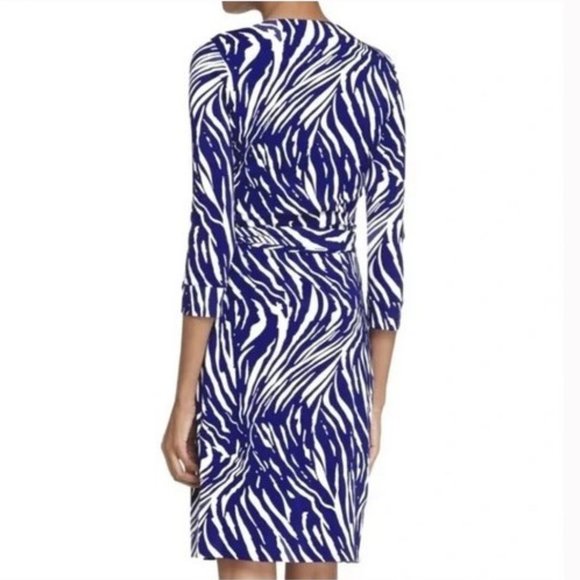Diane von Furstenberg Julian Two Wrap Dress Blue White Zebra Tiger Print… - Picture 2 of 9